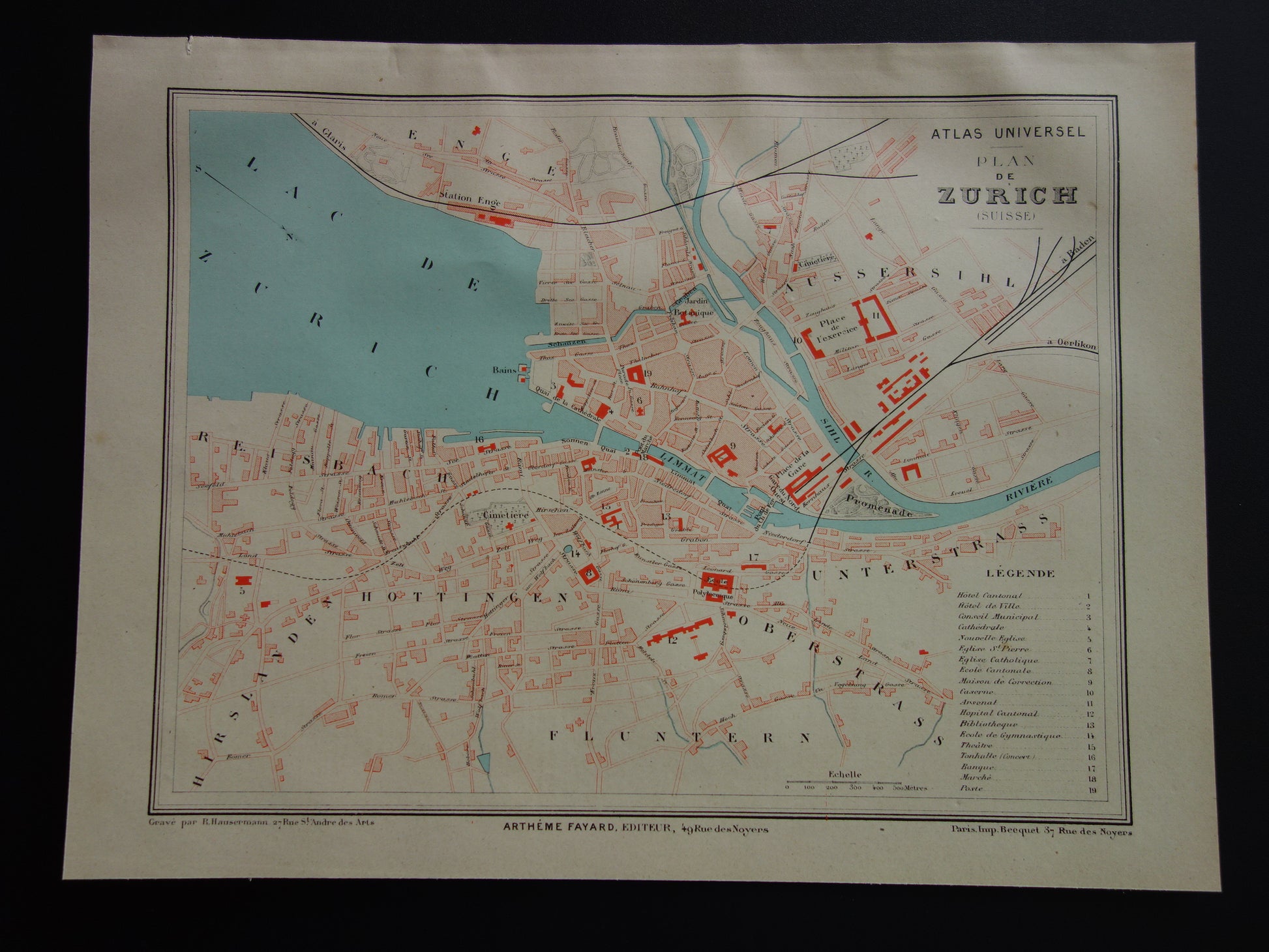 Antieke plattegrond van Zürich
