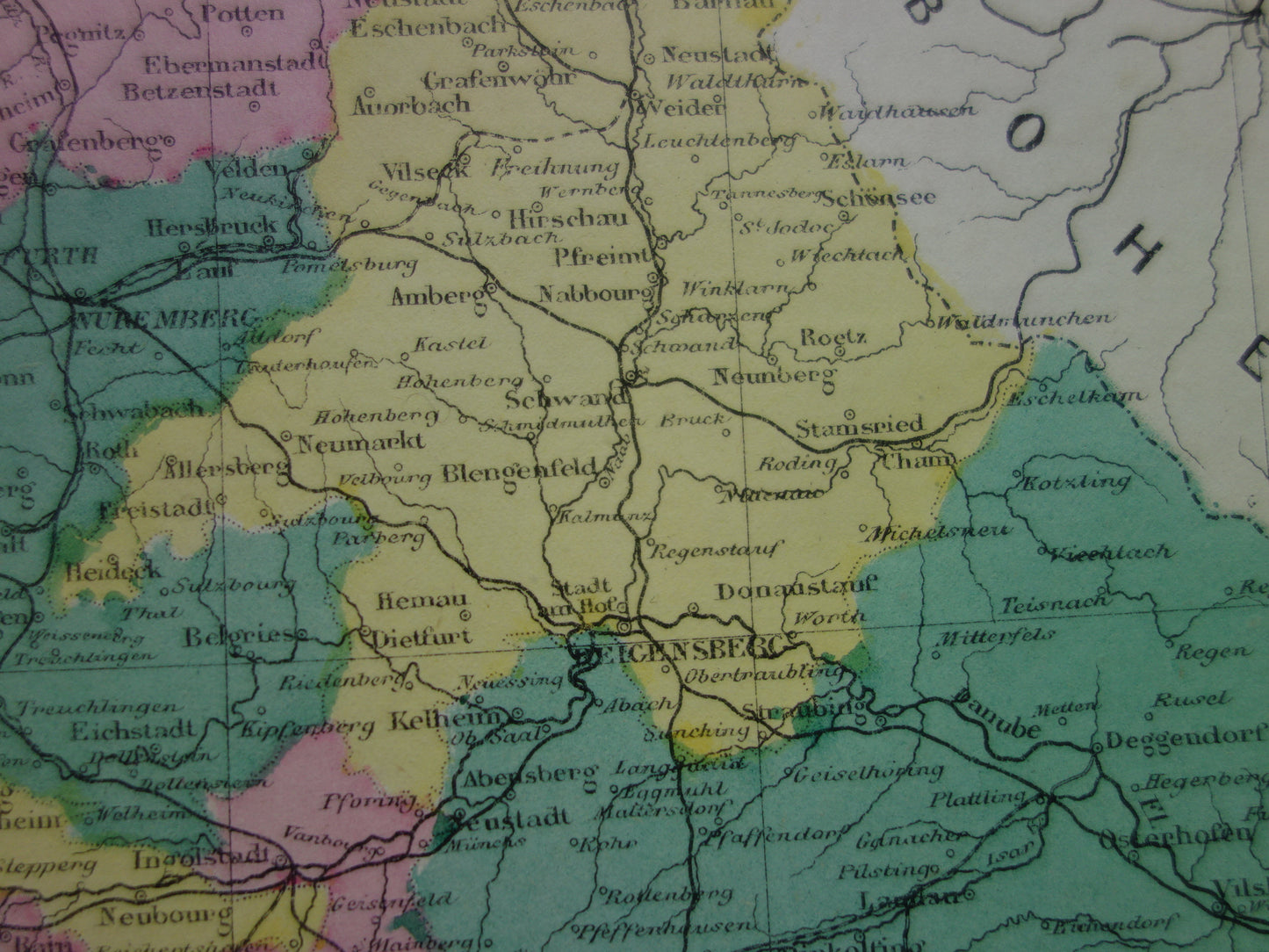 BEIEREN Oude kaart van Beieren Duitsland uit 1877 originele antieke Franse handgekleurde landkaart Beierse Palts