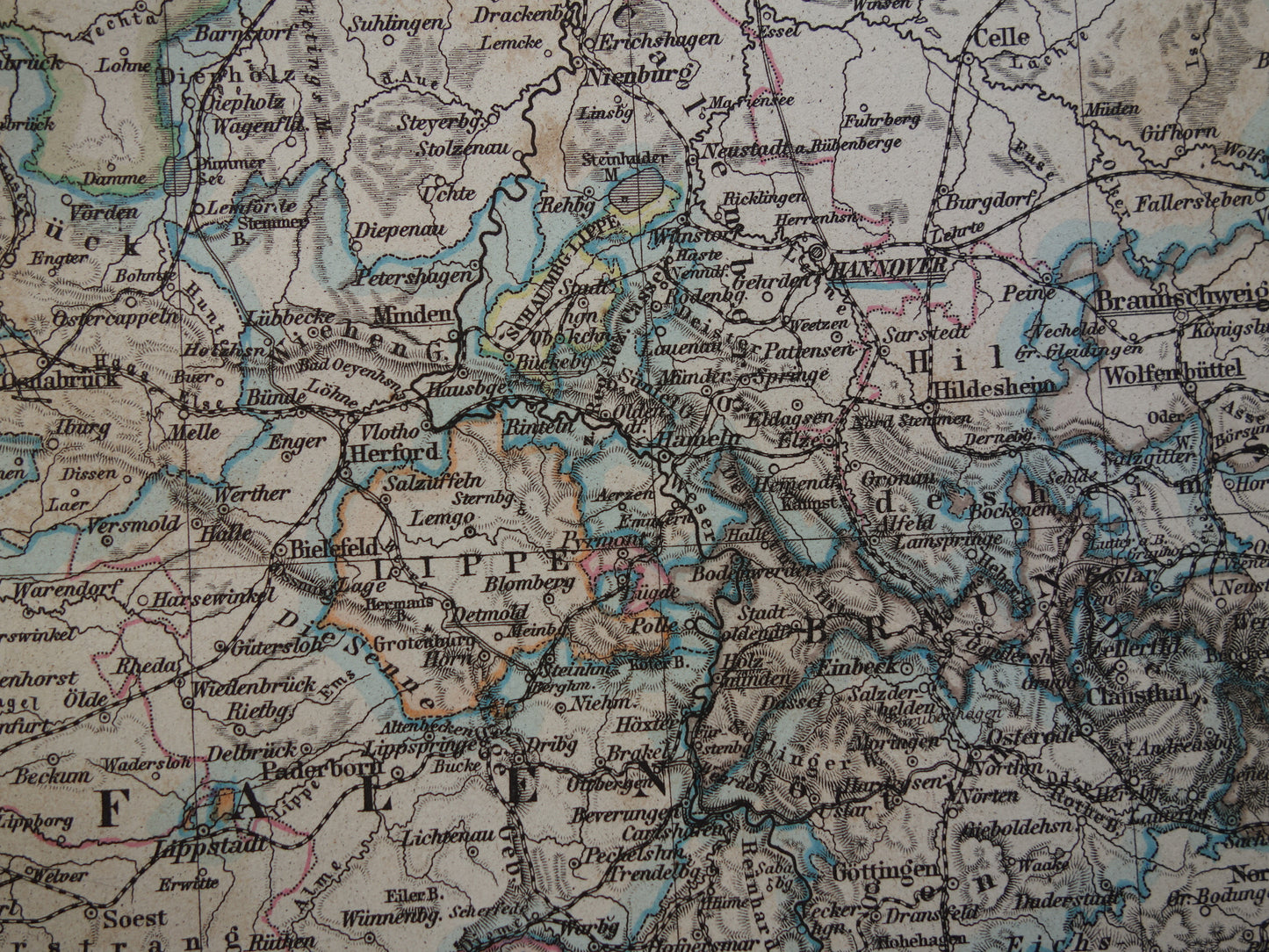 Antieke landkaart van Nederland België en Duitsland originele 145+ jaar oude kaart Holland vintage kaarten