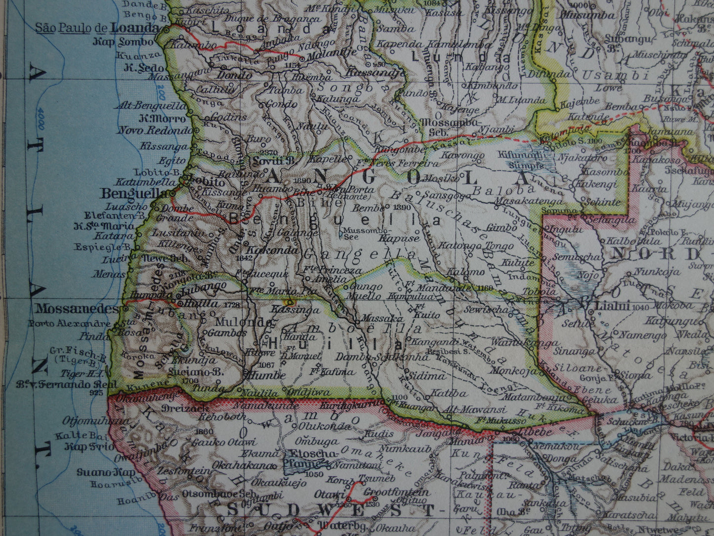 Oude kaart van Zuidelijk Afrika in 1928 originele historische landkaart van Zuid-Afrika Madagaskar Angola Namibië Botswana Tanzania Congo Mozambique Zambia