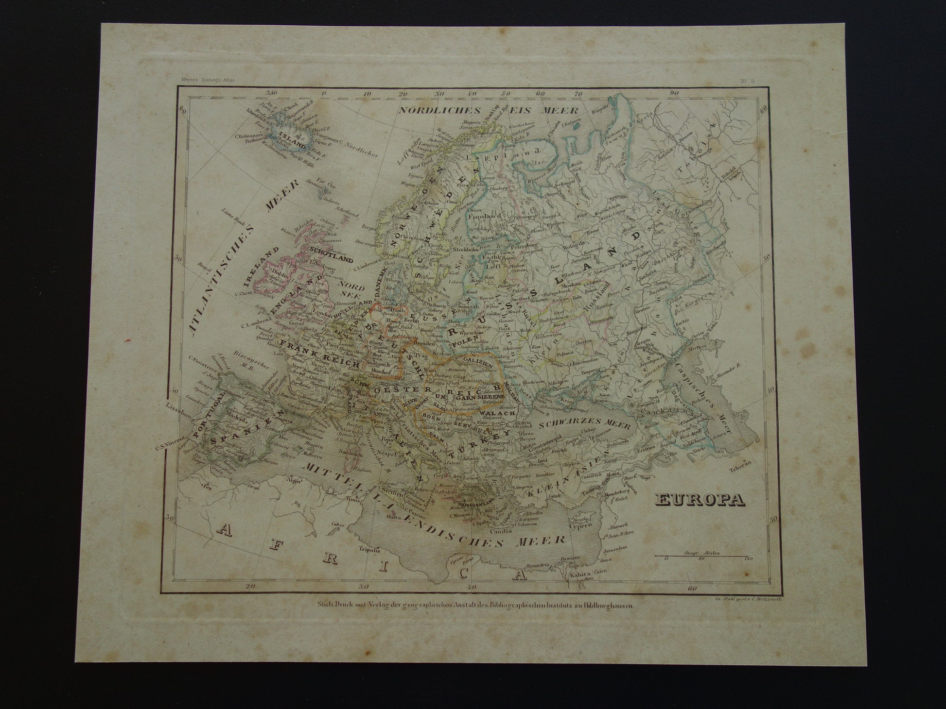 kaart van Europa in 1849 originele antieke landkaar –