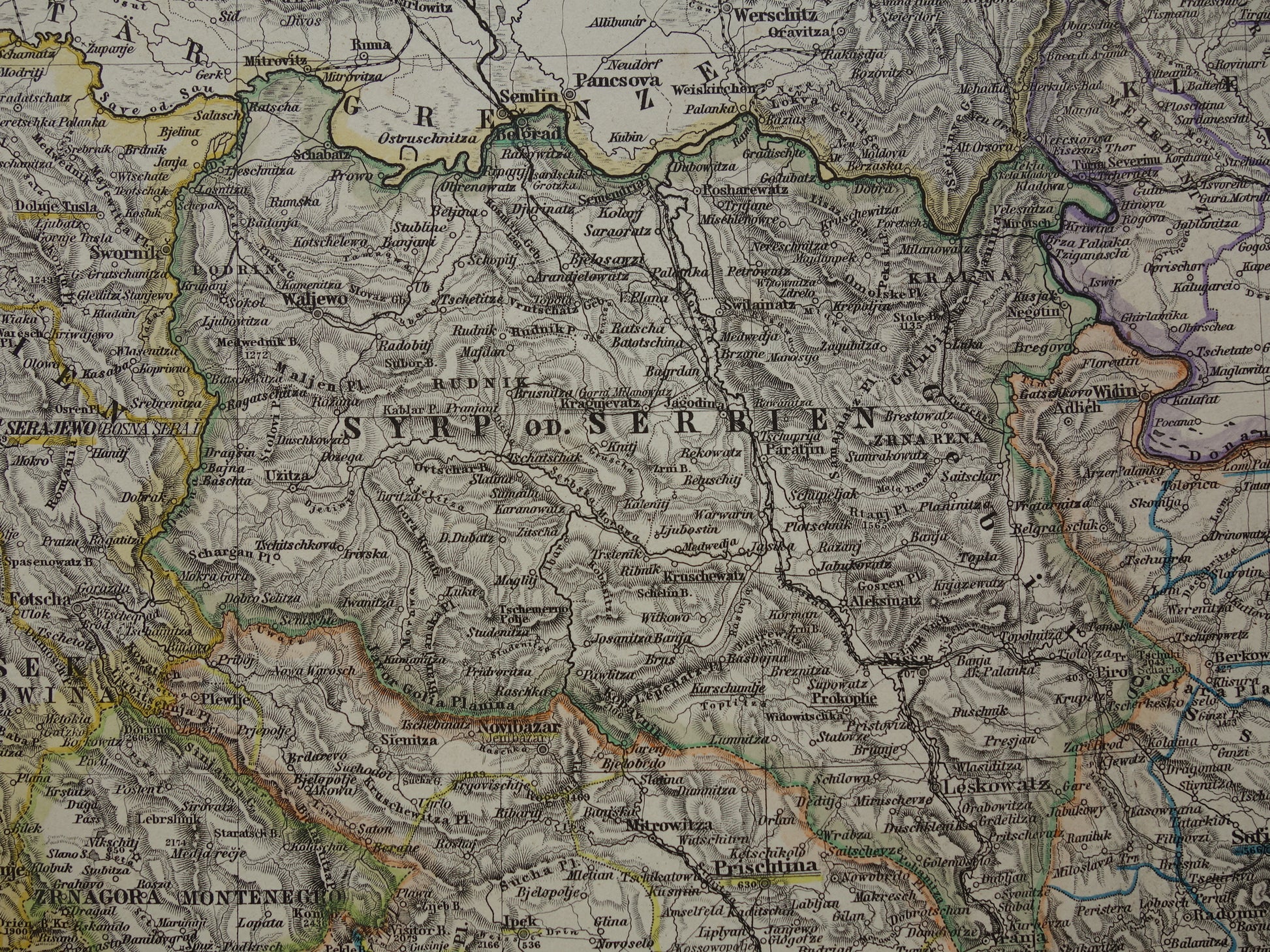 Koninkrijk Servië oude landkaart kaart 1886