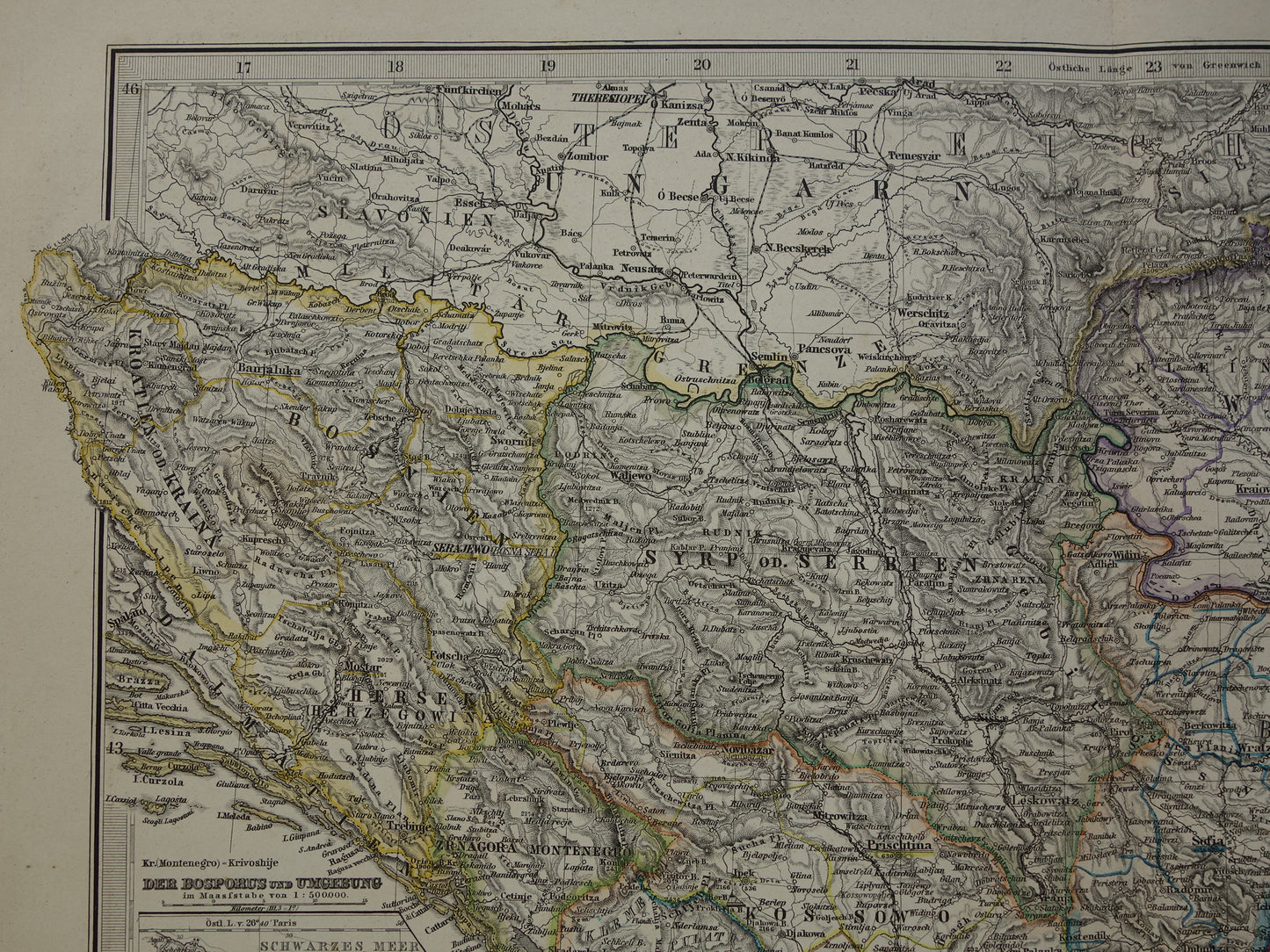 Bosnië Herzegovina oude landkaart kaart 1886