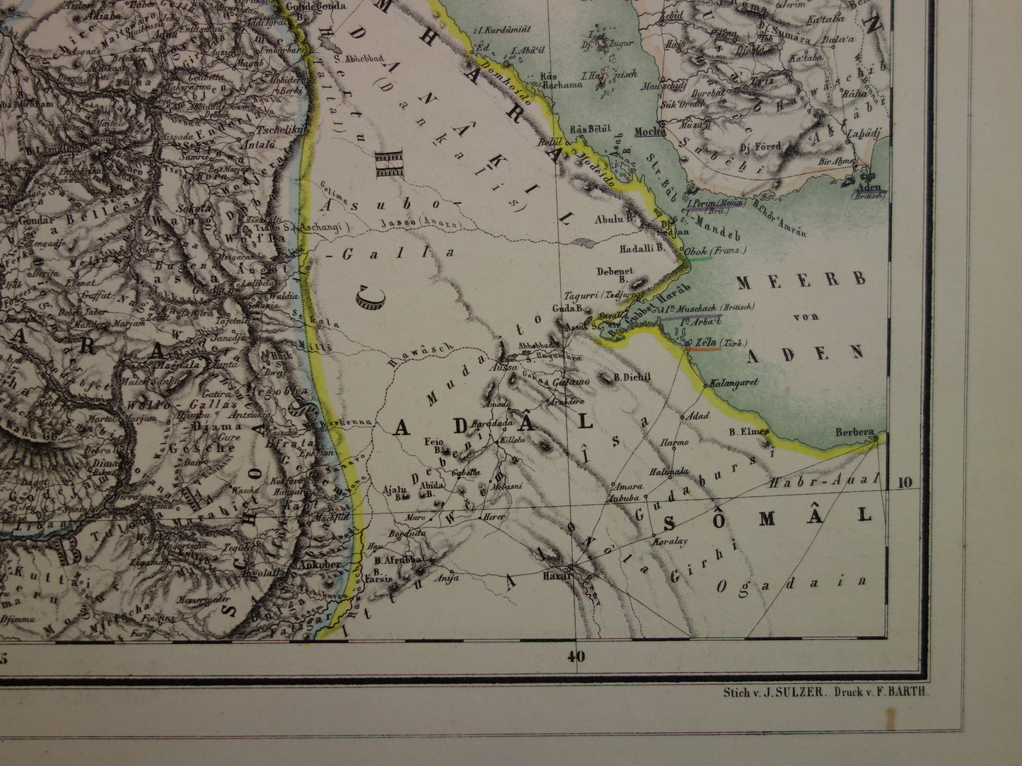 EGYPTE oude kaart van Rode Zee gebied Grote antieke landkaart Sudan, Djibouti, Ethiopië en Saoedi-Arabië met jaartal - vintage poster Afrika 1874