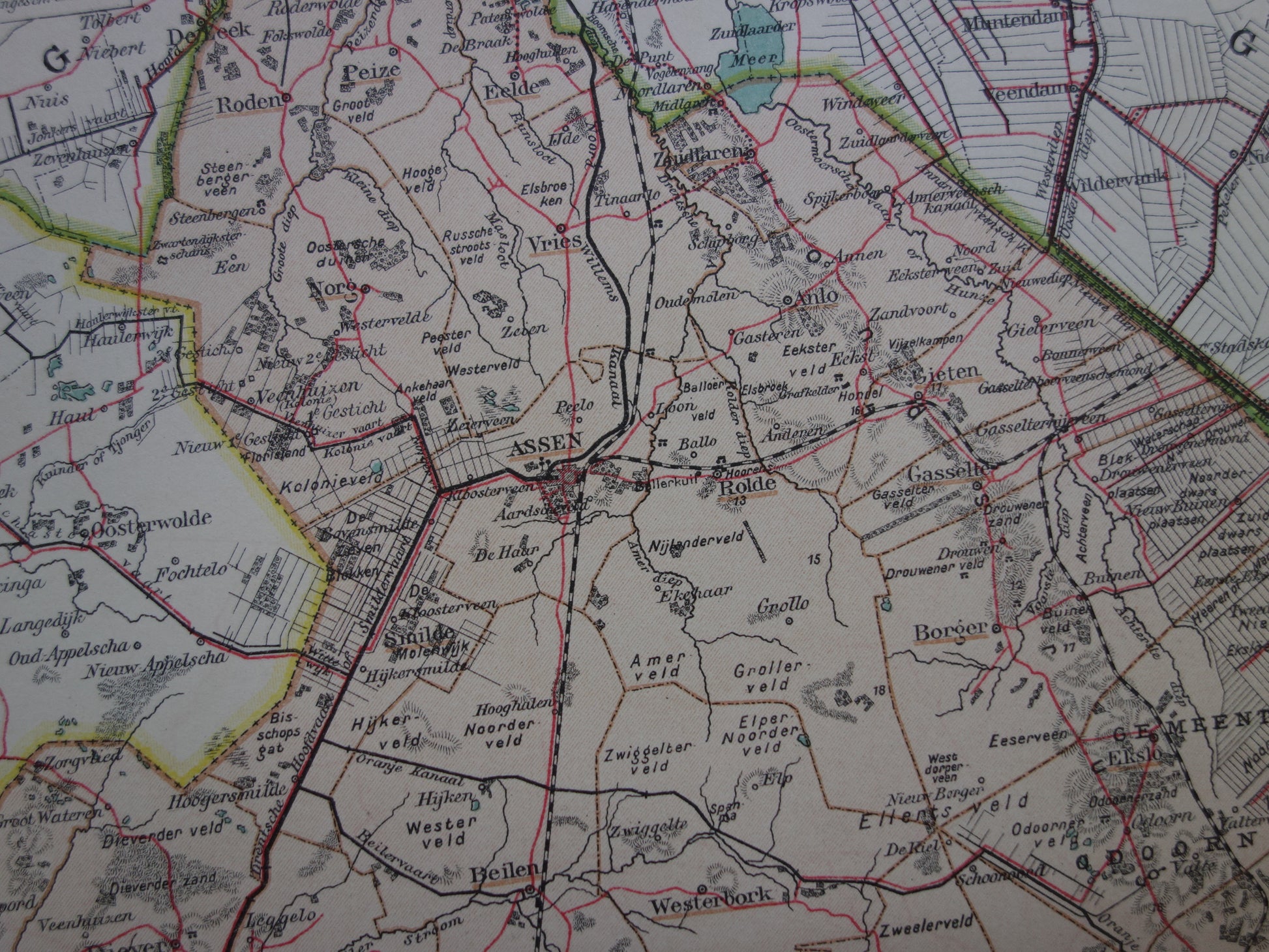 Assen oude kaart landkaart historische print