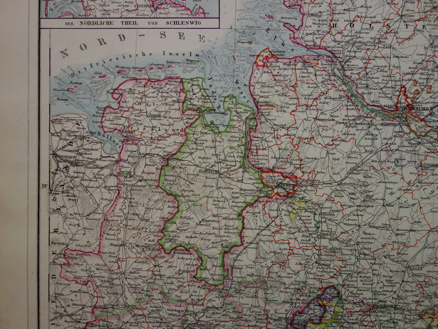DUITSLAND Grote oude landkaart van noord Duitsland in 1874 originele antieke kaart Berlijn Hamburg Bremen met jaartal te koop