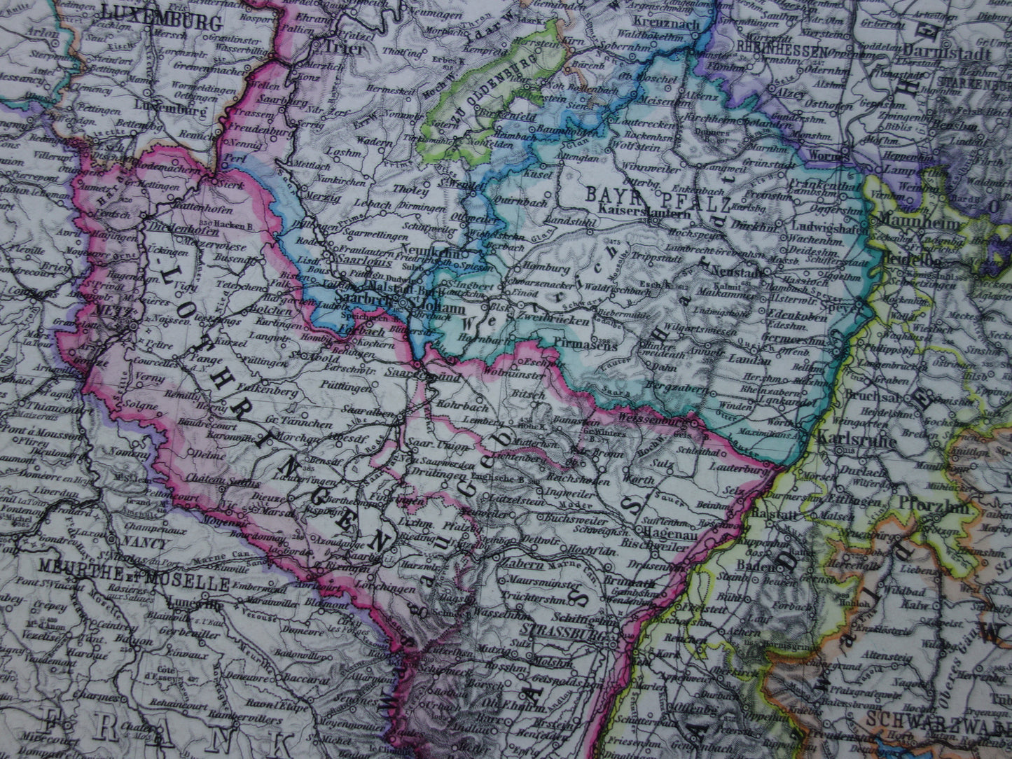 Grote antieke kaart van DUITSLAND landkaart van het Duitse Rijk in 1877 originele 145+ jaar oude kaarten Berlijn Pruissen Polen XXL Zeer Groot