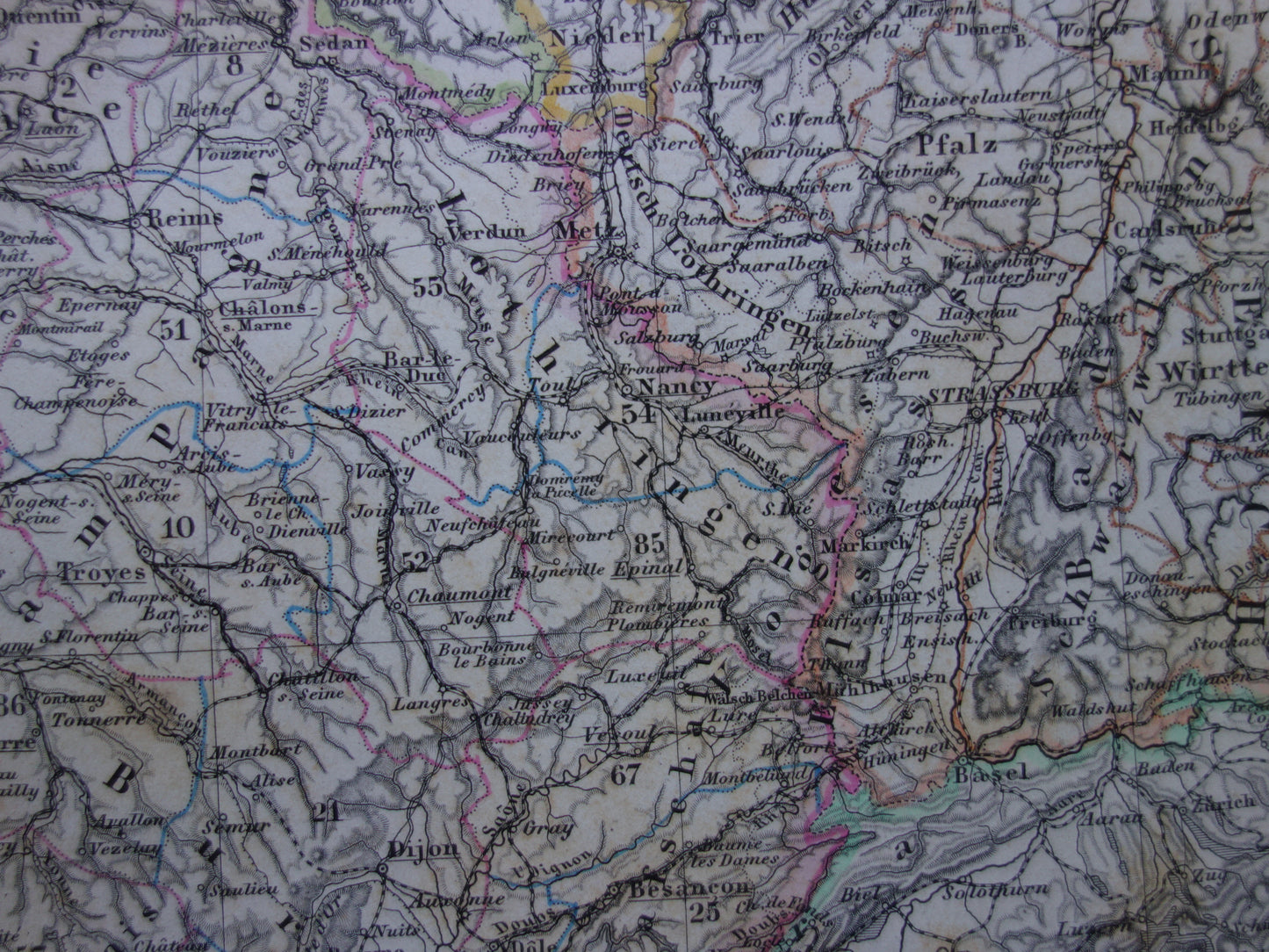 FRANKRIJK oude kaart van Frankrijk 1872 originele antieke landkaart/poster met jaartal