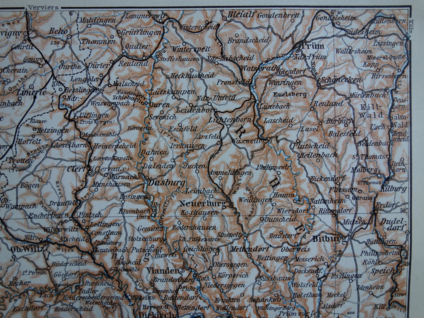 LUXEMBURG oude kaart van Luxemburg uit 1910 kleine originele antieke landkaart