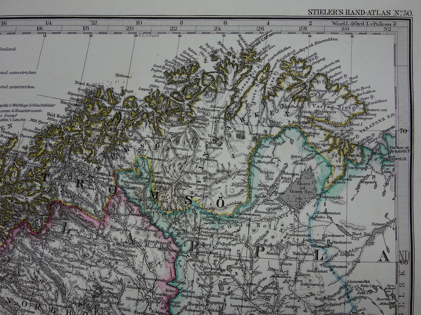 Oude landkaart van Noorwegen originele antieke kaart Finland Oslo Zweden Stockholm vintage poster