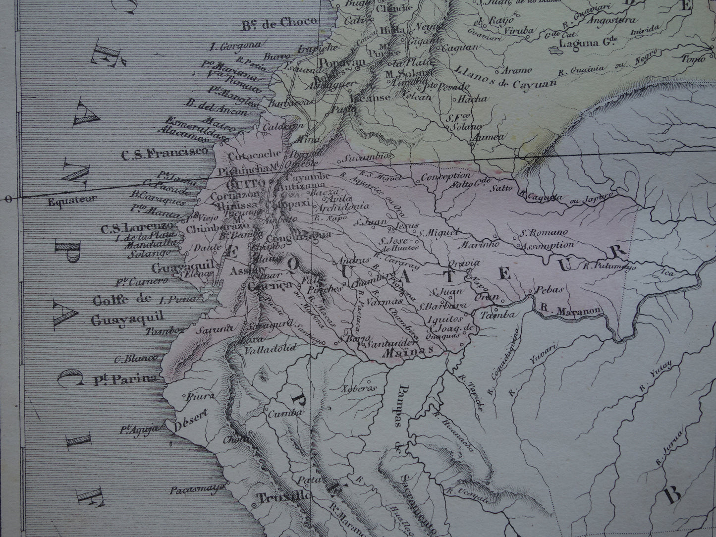 Colombia Suriname Ecuador antieke landkaart uit 1858 originele oude handgekleurde kaart Venezuela Amazone vintage kaarten