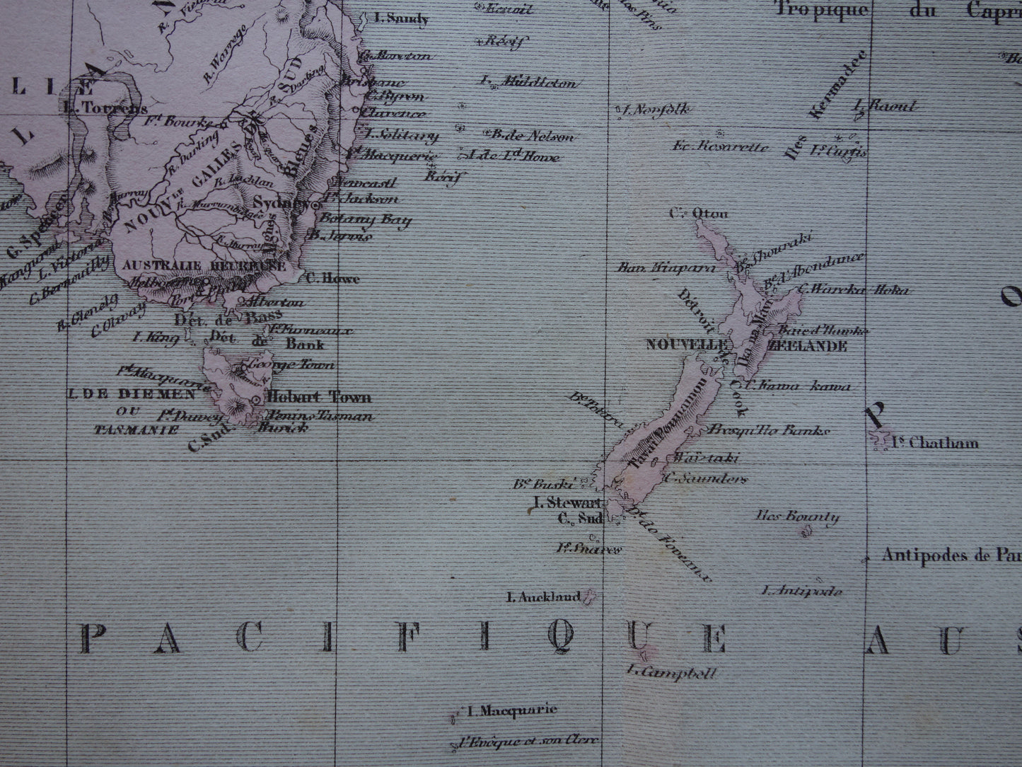 Oude kaart van Oceanië uit 1858 originele antieke handgekleurde landkaart Nieuw-Zeeland Australië Indonesië Polynesië vintage kaarten