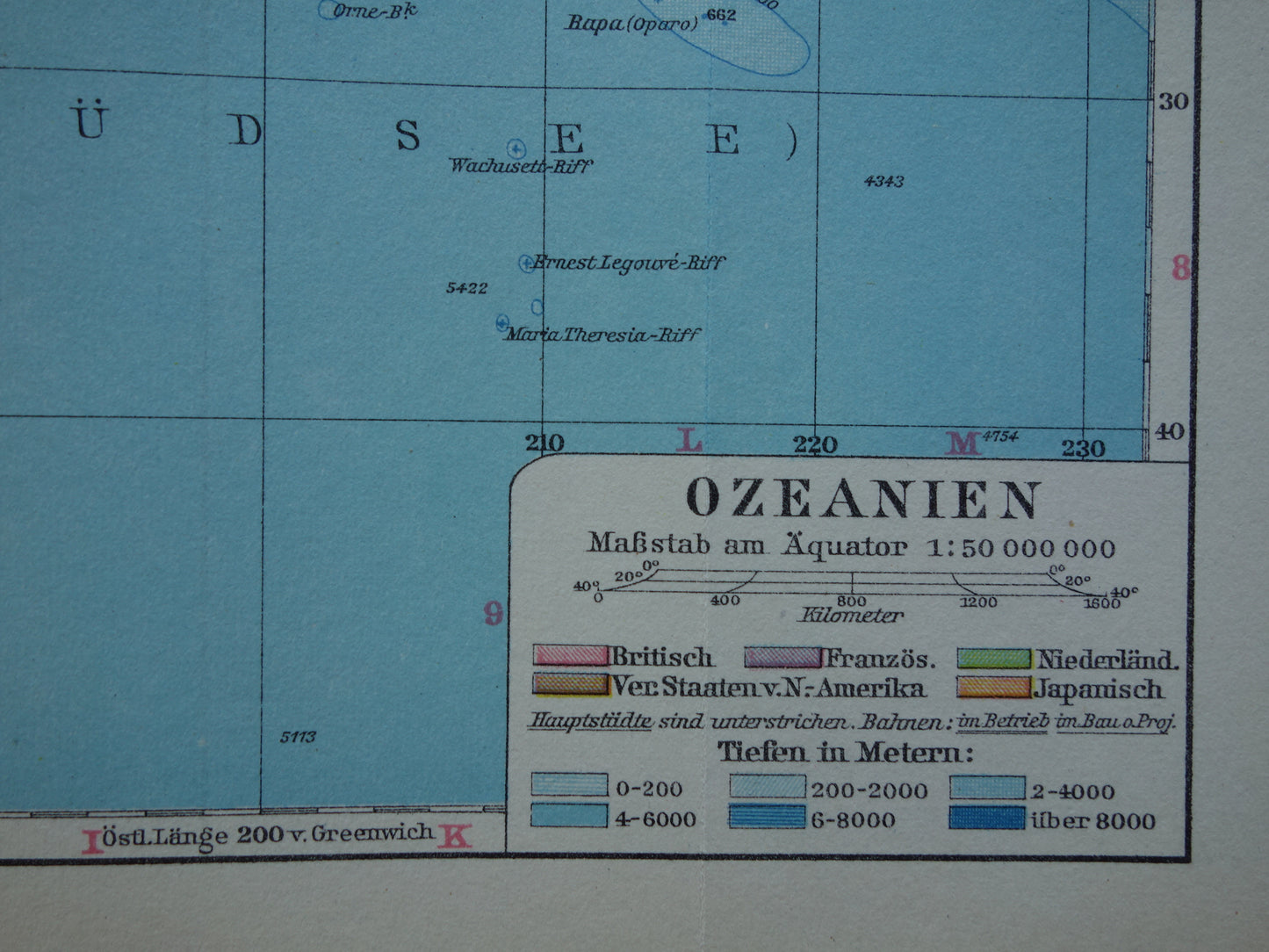 Oude kaart van Oceanië uit 1928 originele antieke landkaart Australië Indonesië Nieuw-Zeeland vintage landkaarten