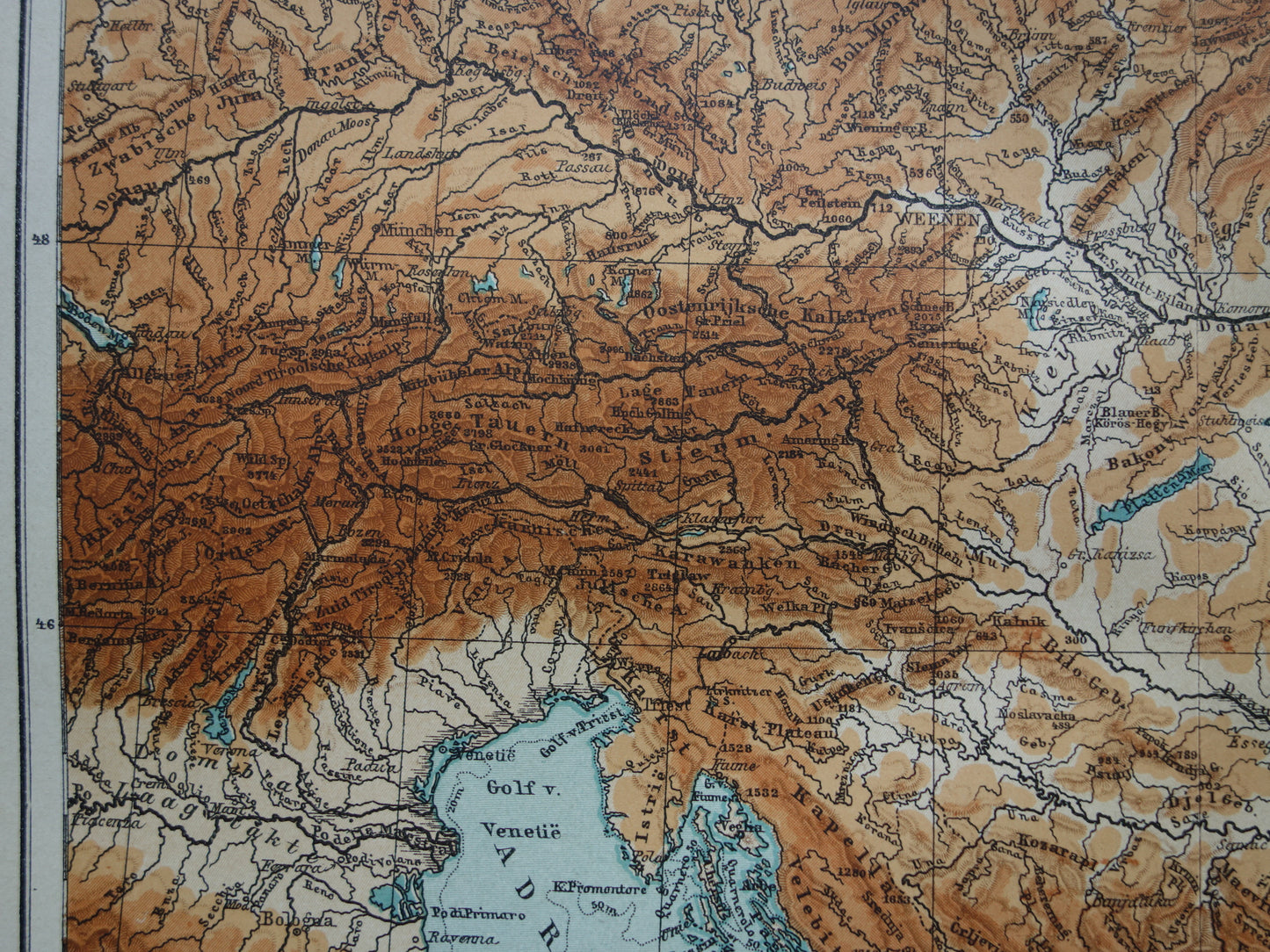 historsiche kaart landkaart van de Alpen uit 1910 kopen