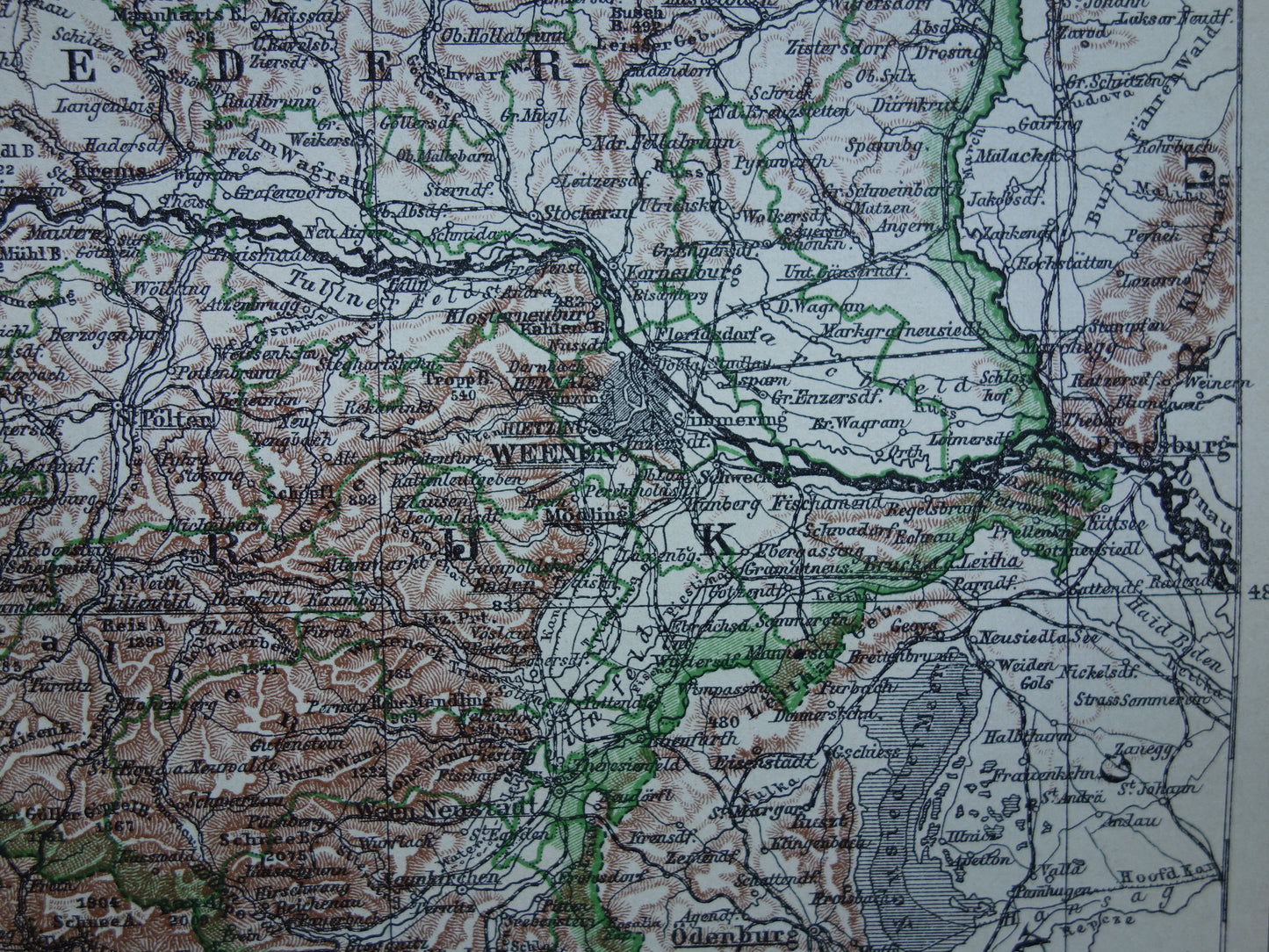 Oude landkaart van Oostenrijk uit 1910 originele vintage kaart Wenen Opper- en Neder-Oostenrijk Antieke Landkaarten Winkel