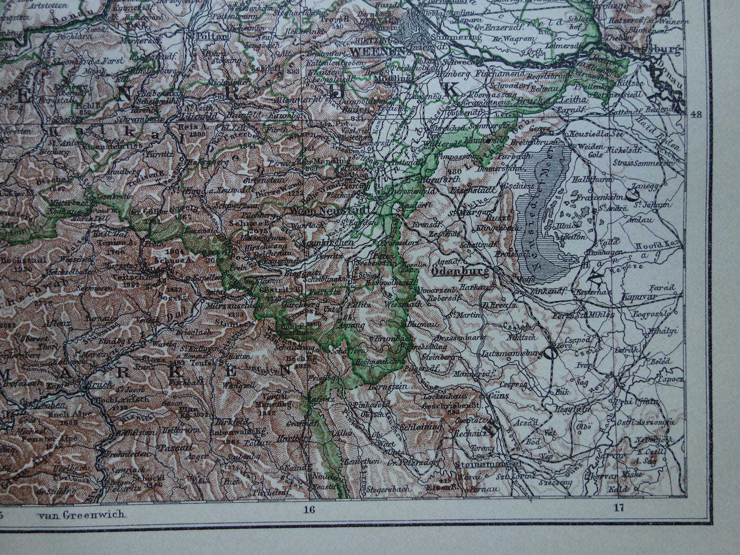 Oude landkaart van Oostenrijk uit 1910 originele vintage kaart Wenen Opper- en Neder-Oostenrijk Antieke Landkaarten Winkel