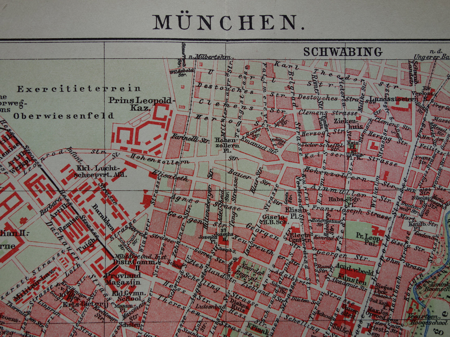 Vintage plattegrond van München uit 1910 originele Nederlandse oude antieke kaart van München