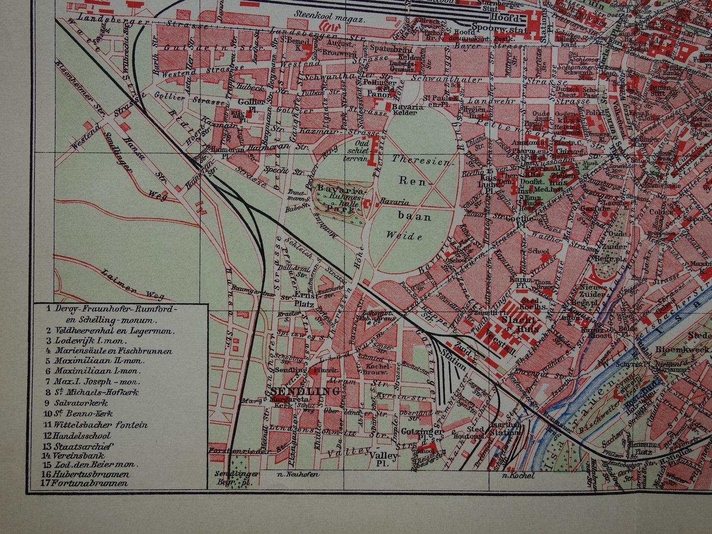 Vintage plattegrond van München uit 1910 originele Nederlandse oude antieke kaart van München