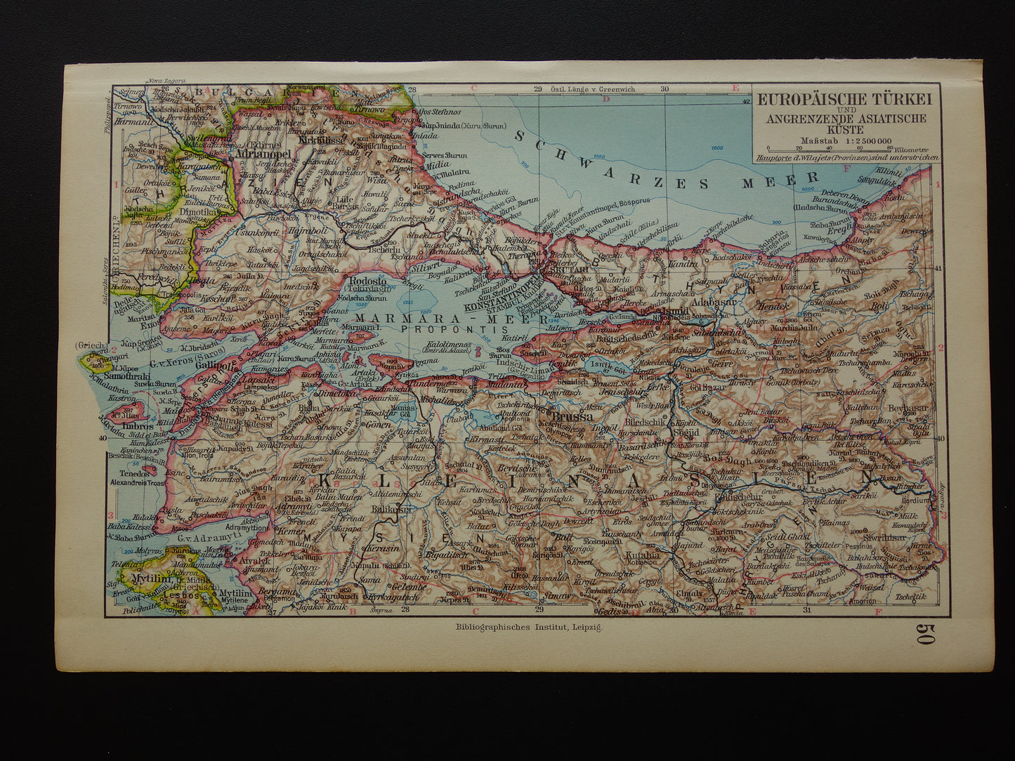 Europees Turkije in het jaar 1928 oude kaart landkaart