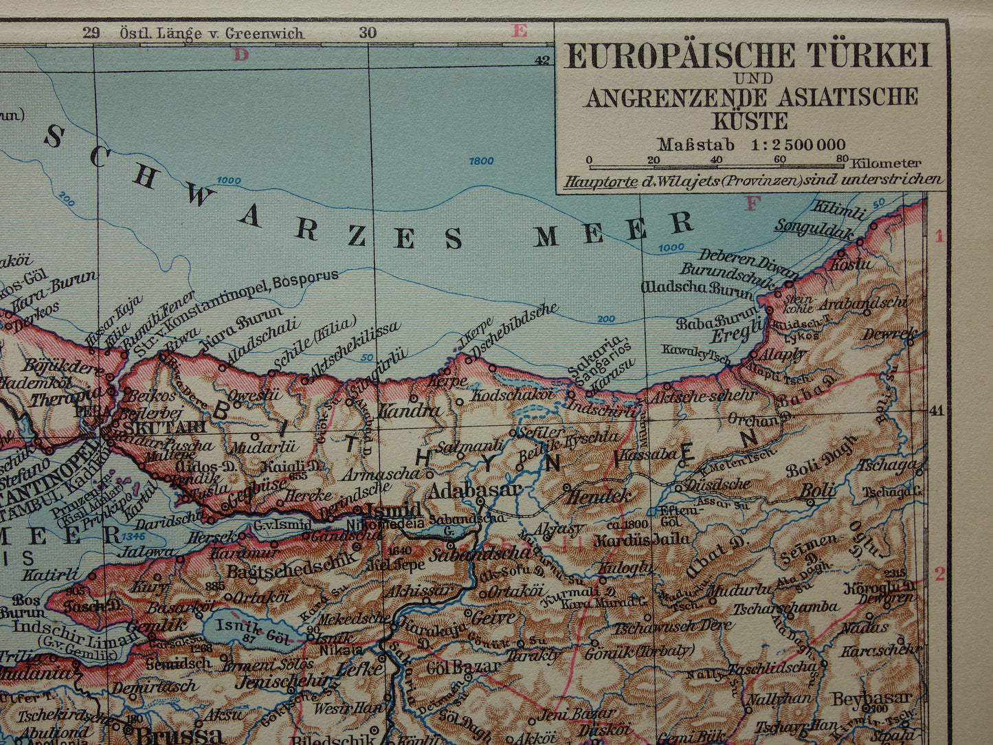 Turkije oude kaart van Zee van Marmara Istanbul Bursa originele vintage landkaart Istanboel
