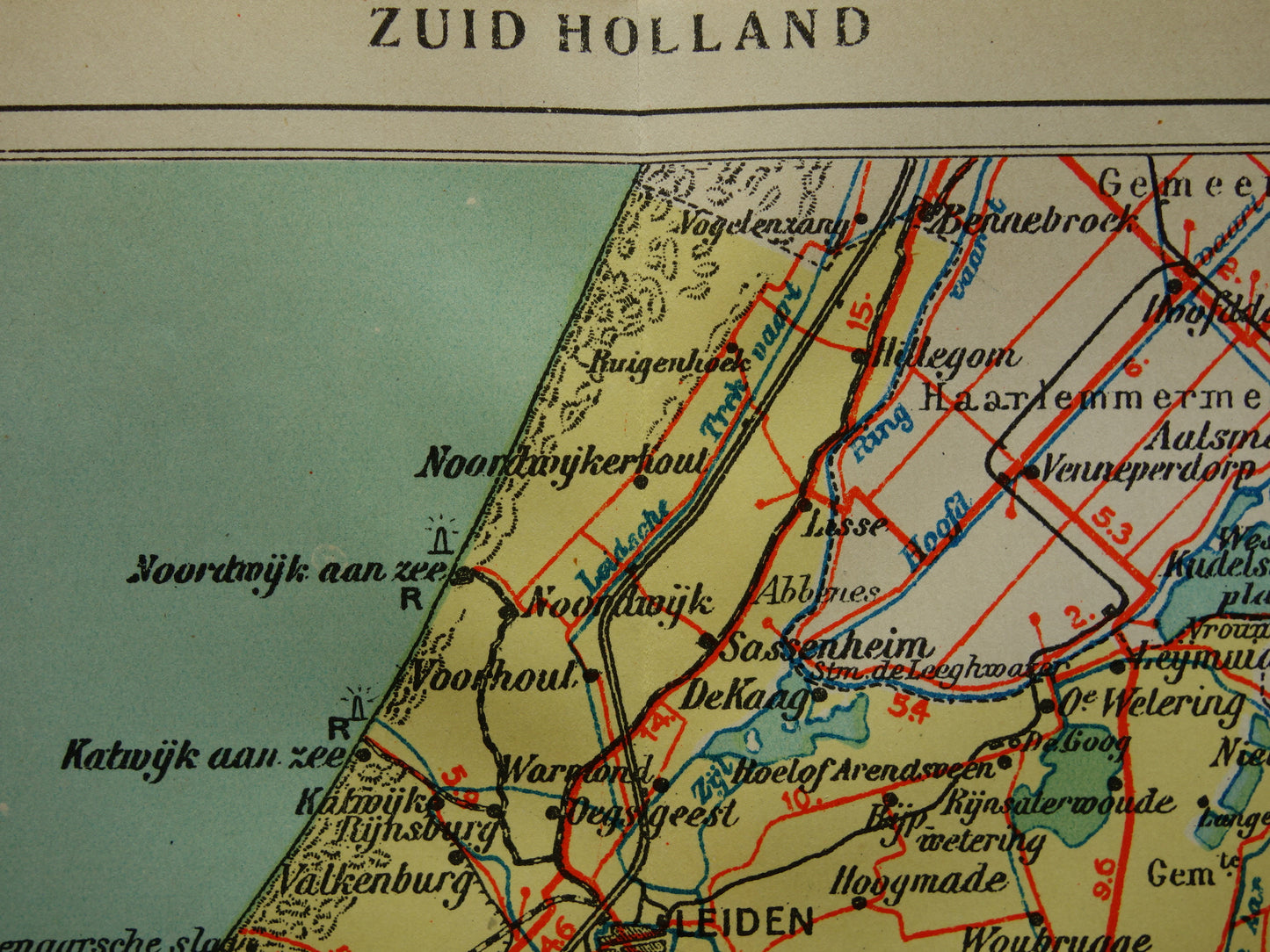 Zuid-Holland Oude landkaart van de provincie Zuid-Holland uit 1934 originele vintage historische kaart