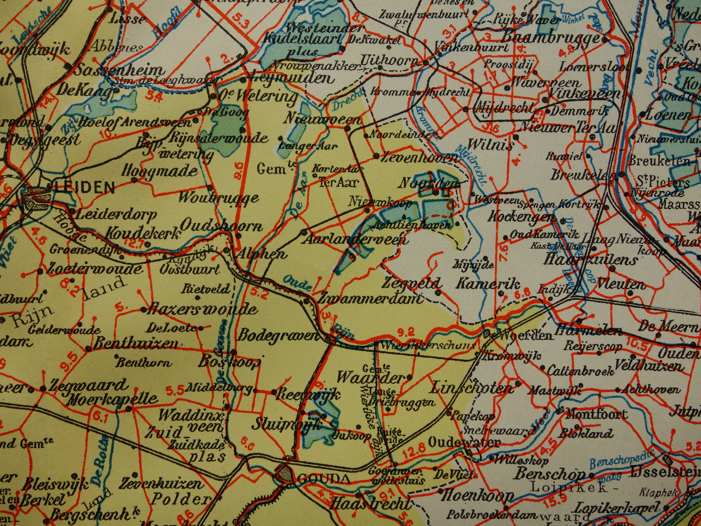 Zuid-Holland Oude landkaart van de provincie Zuid-Holland uit 1934 originele vintage historische kaart