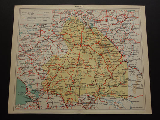 Drenthe Oude land van de provincie Drenthe uit 1934 originele vintage historische landkaart