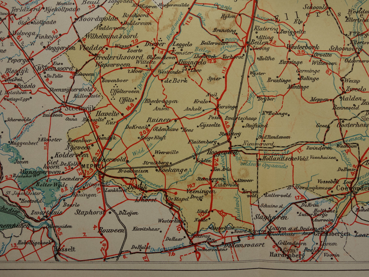 Drenthe Oude kaart van de provincie Drenthe uit 1934 originele vintage historische landkaart