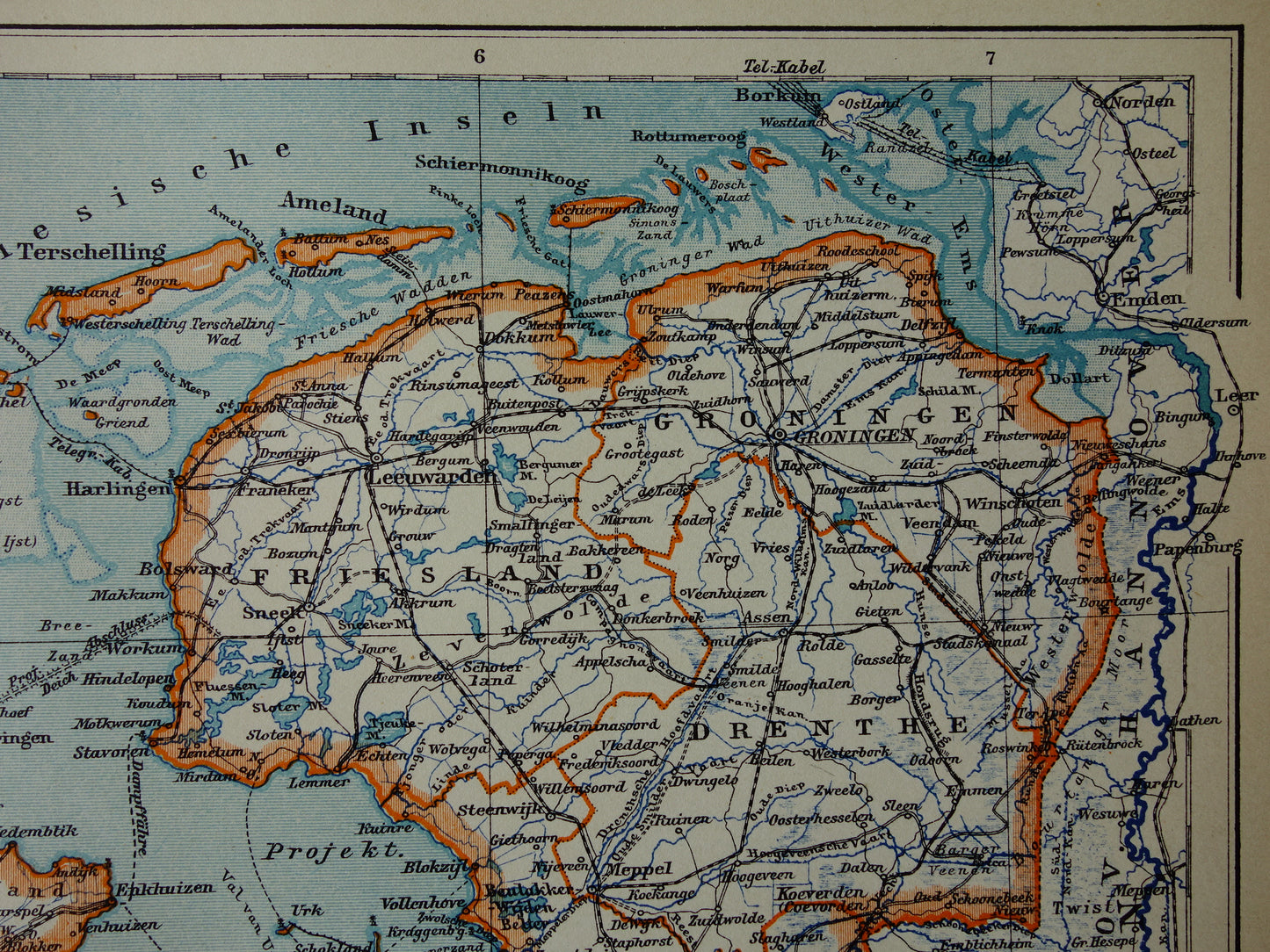 Oude kaart van Nederland in 1908 originele antieke landkaart Nederland met jaartal