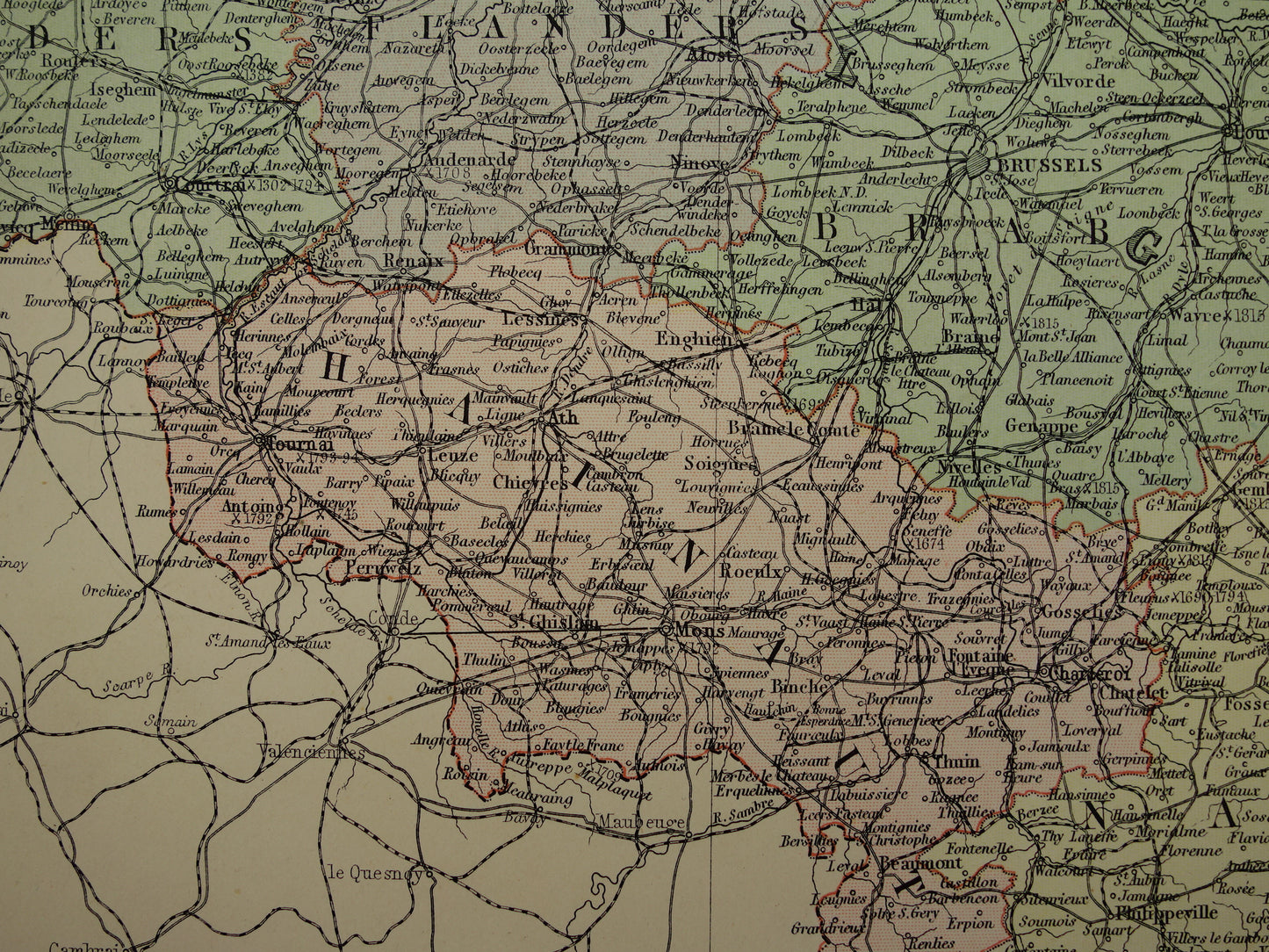 historische landkaart kaart Belgie in 1890