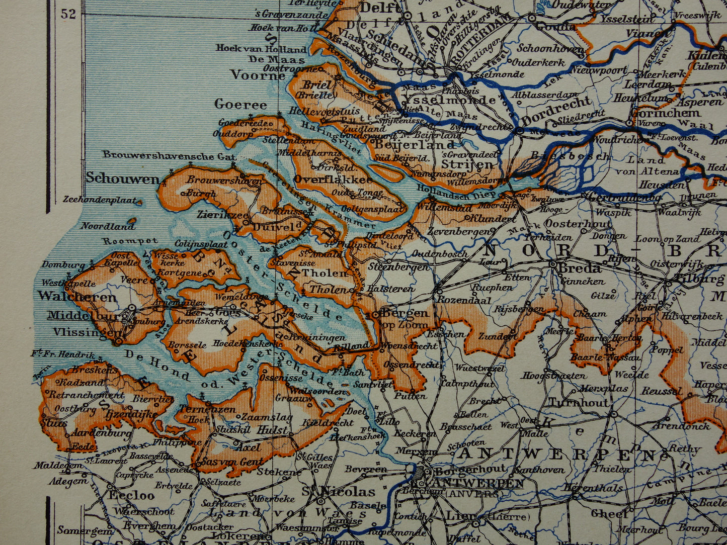 Oude kaart van Nederland in 1908 originele antieke landkaart Nederland met jaartal