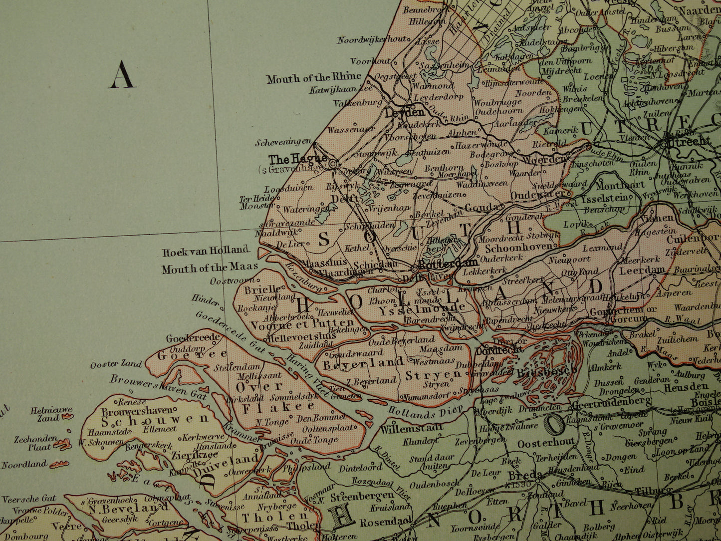 NEDERLAND grote oude landkaart van Nederland uit 1890 originele antieke kaart poster België