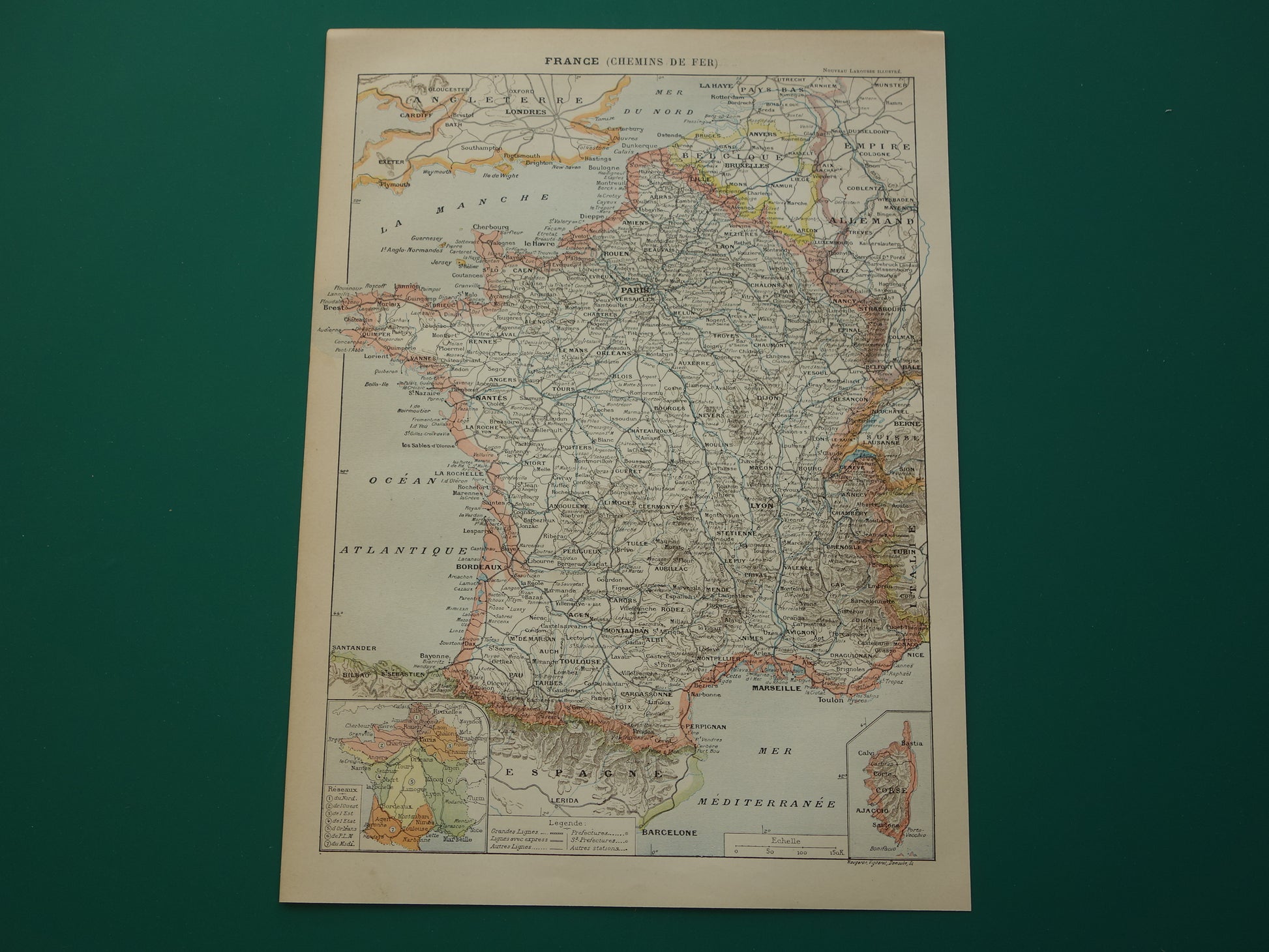 Oude kaart van Frankrijk met spoorwegen Antieke landkaart uit 1902 Vintage kaarten Franse spoorlijnen