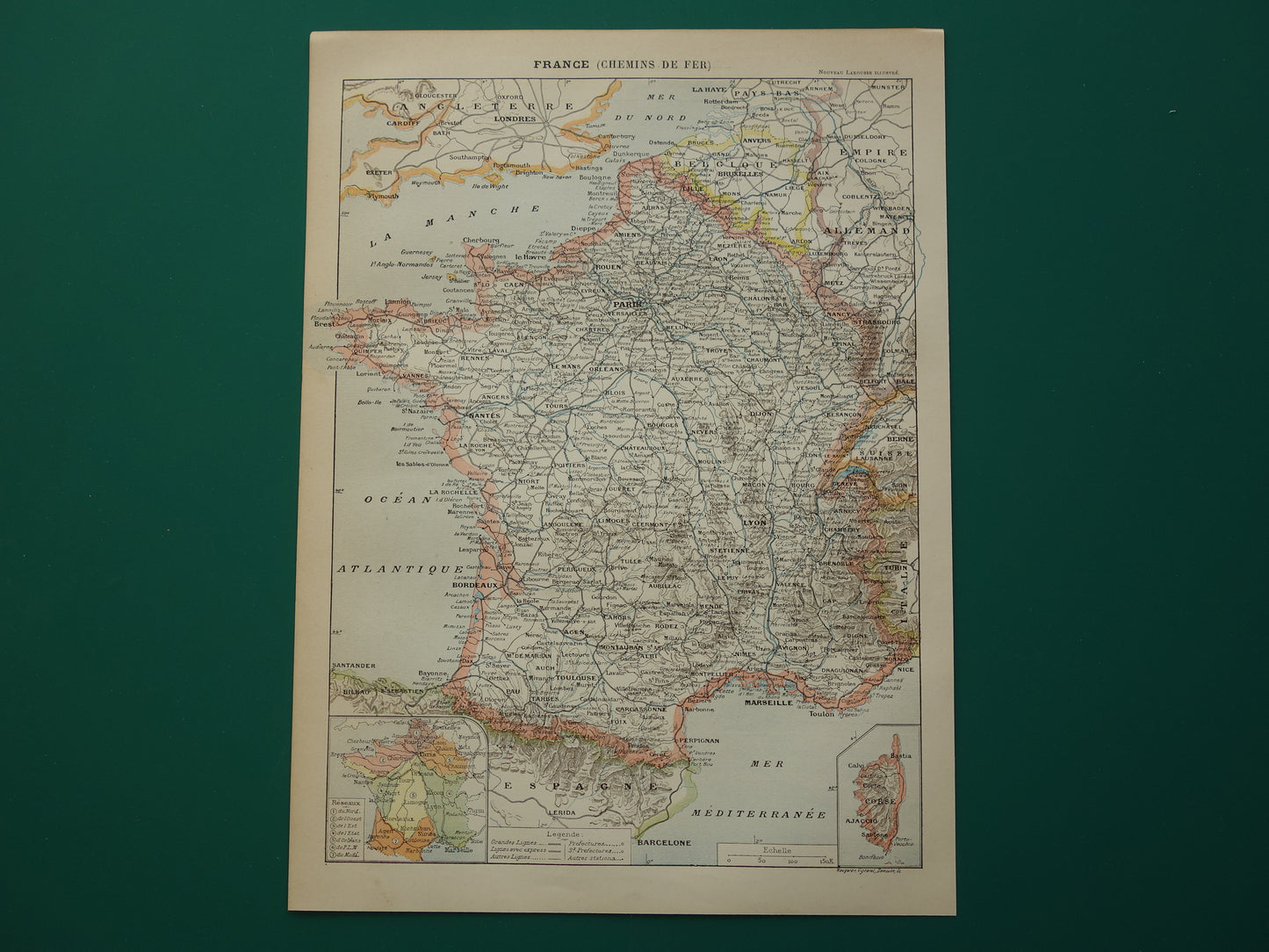 spoorkaart Frankrijk treinen sporen antieke landkaart