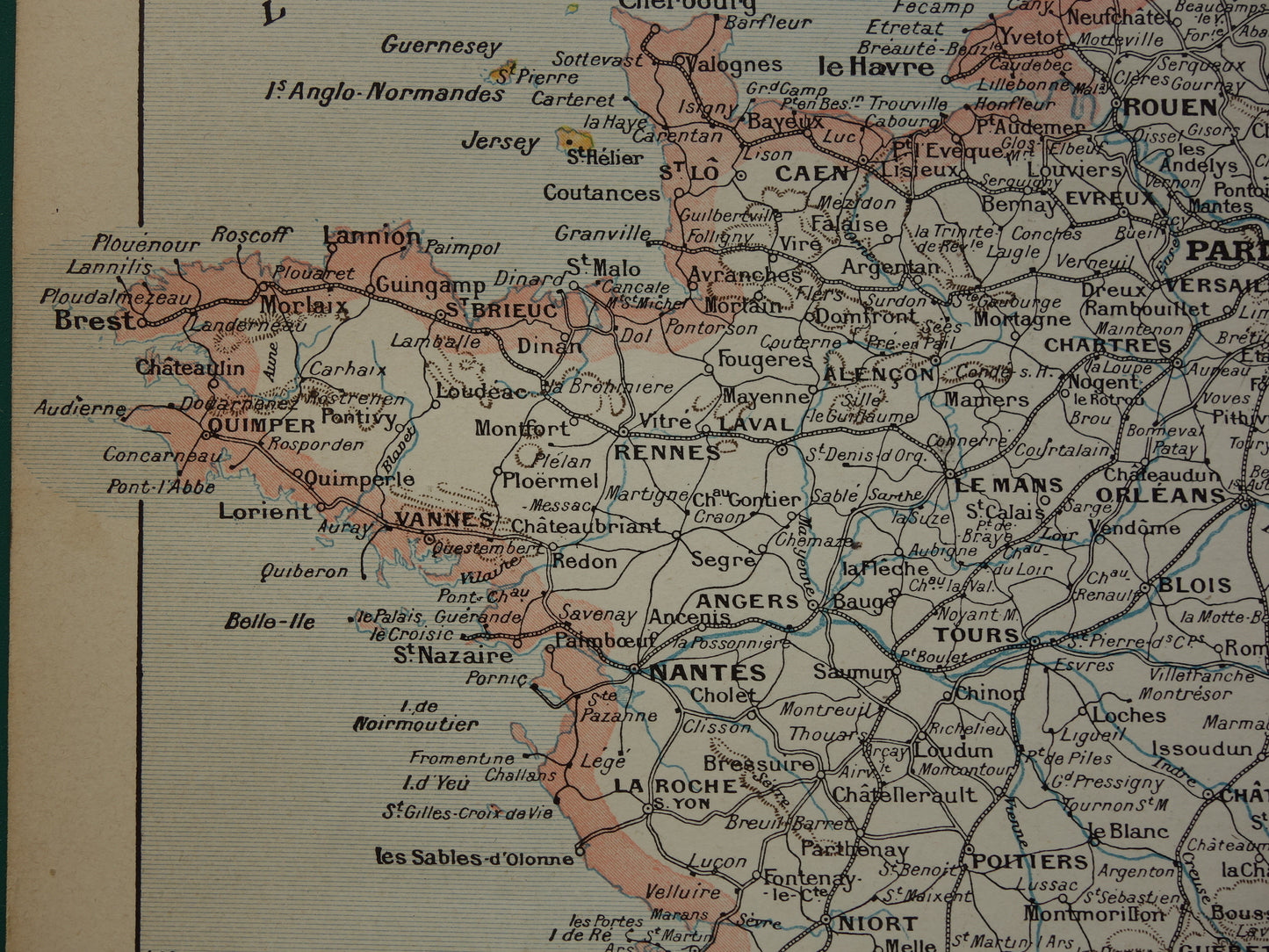 Oude kaart van Frankrijk met spoorwegen Antieke landkaart uit 1902 Vintage kaarten Franse spoorlijnen