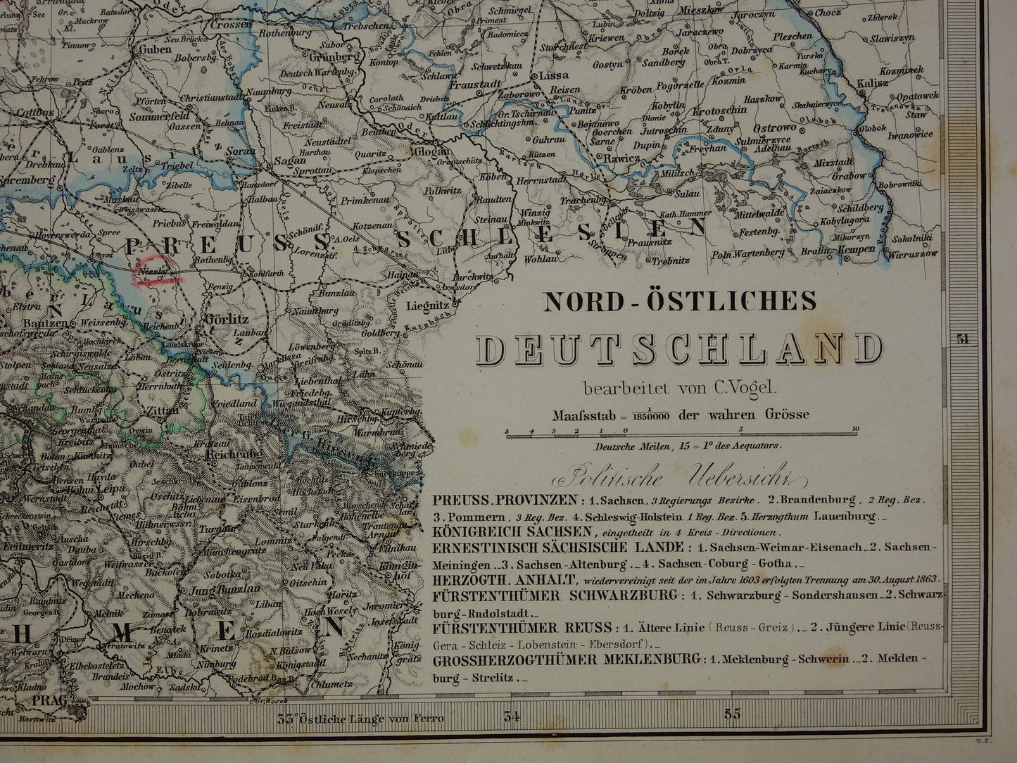 DUITSLAND Oude landkaart van noord-Duitsland uit 1872 originele 150+ jaar oude antieke kaart Berlijn Brandenburg