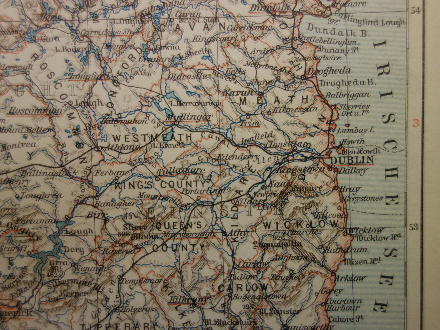 IERLAND oude kaart van Ierland 1905 originele antieke Duitse landkaart van Dublin Killarney