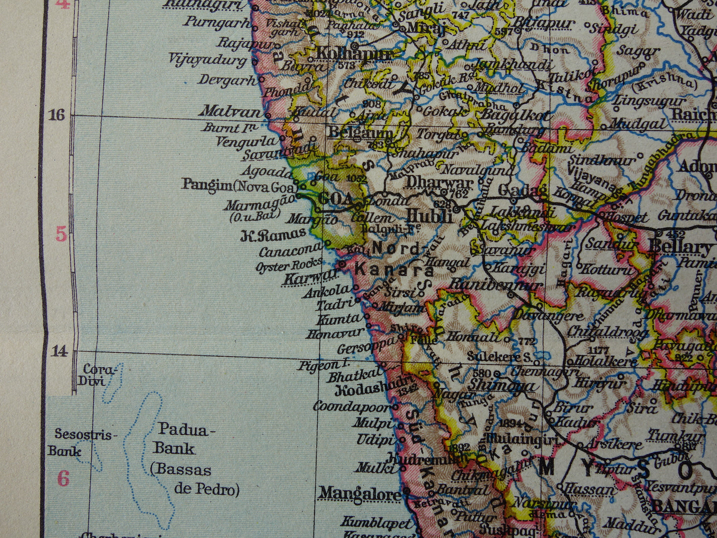 Oude landkaart van India in 1928 originele historische kaart van India met plattegrond Madras Bombay Mumbai