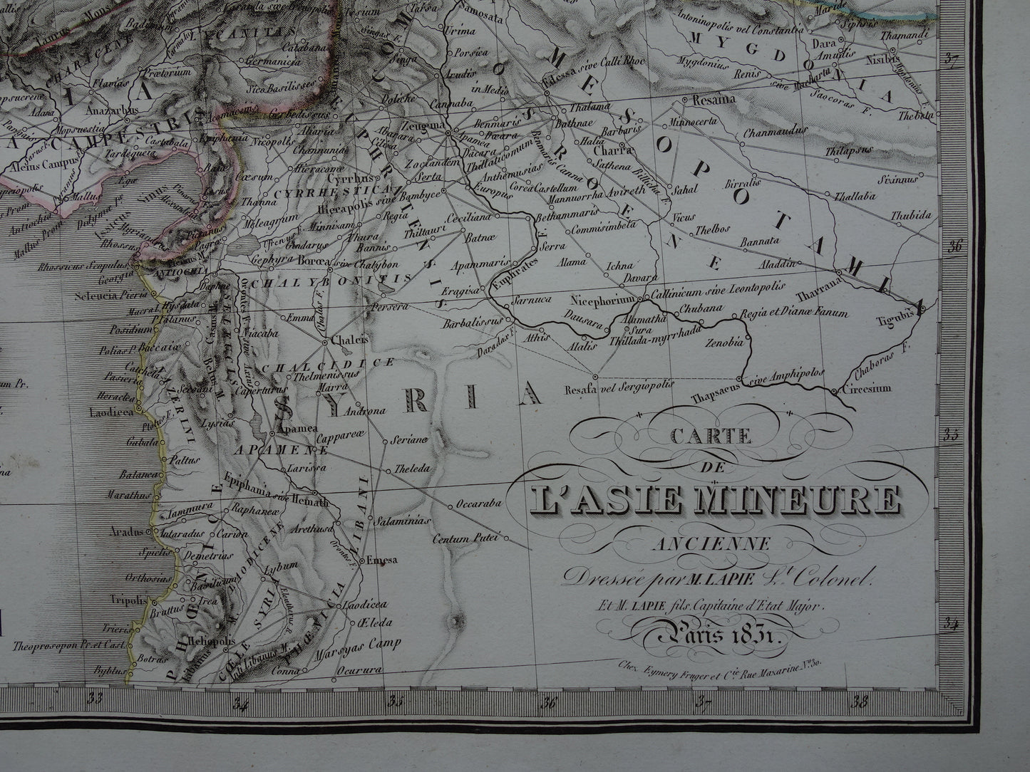 Turkije grote oude landkaart van Asia Minor in Klassieke Oudheid originele antieke kaart uit 1831