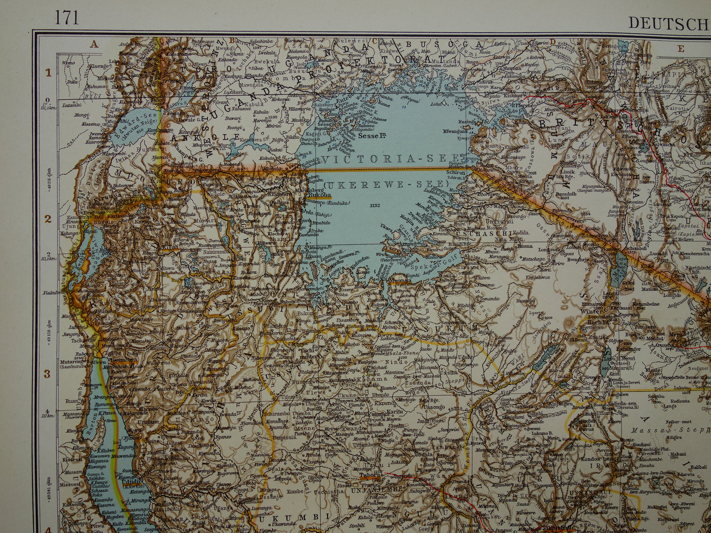 Vintage landkaart van Tanzania Zanzibar Victoriameer 1910 originele oude historische kaart