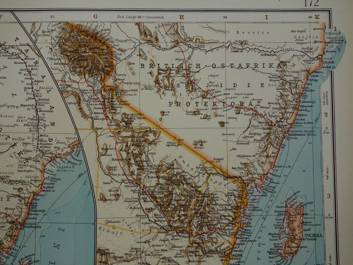 Vintage landkaart van Tanzania Zanzibar Victoriameer 1910 originele oude historische kaart