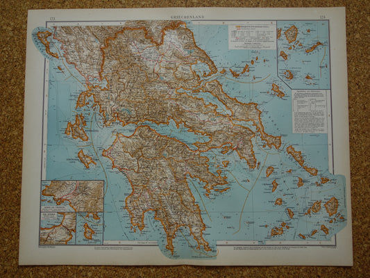 Oude landkaart van Griekenland uit 1910 originele antieke historische kaart Athene