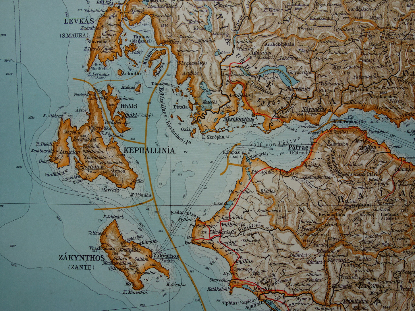 Oude landkaart van Griekenland uit 1910 originele antieke historische kaart Athene