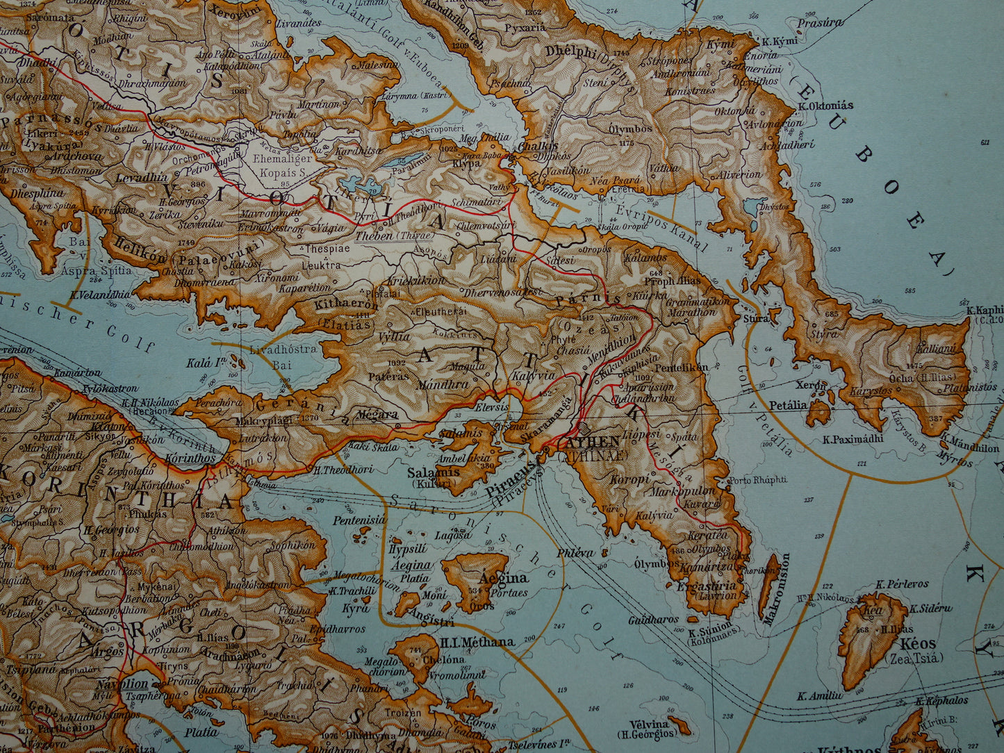 Oude landkaart van Griekenland uit 1910 originele antieke historische kaart Athene
