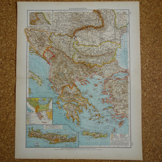 BALKAN oude landkaart van Griekenland Europees Turkije uit 1910 originele antieke historische kaart van Roemenië Bulgarije Servië Bosnië Montenegro Griekenland