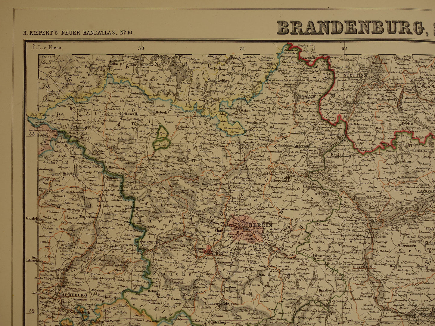 Grote oude kaart van Brandenburg Posen Silezië Originele antieke kaart 1859 Duitsland en Polen Berlijn Wrocław Poznan Dresden