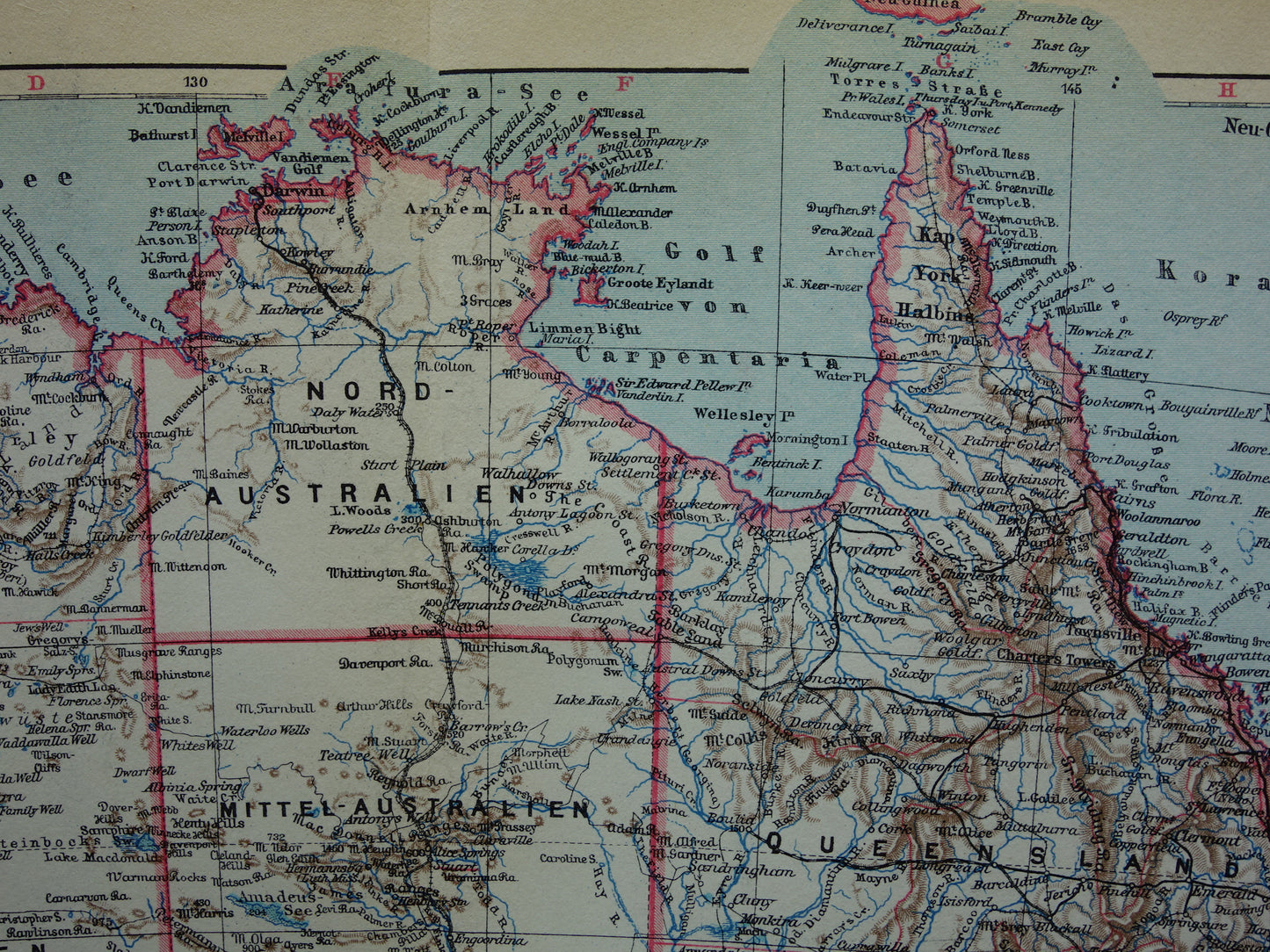 Oude kaart Australië 1928 originele vintage kaart Tasmanië Brisbane Sydney Melbourne te koop