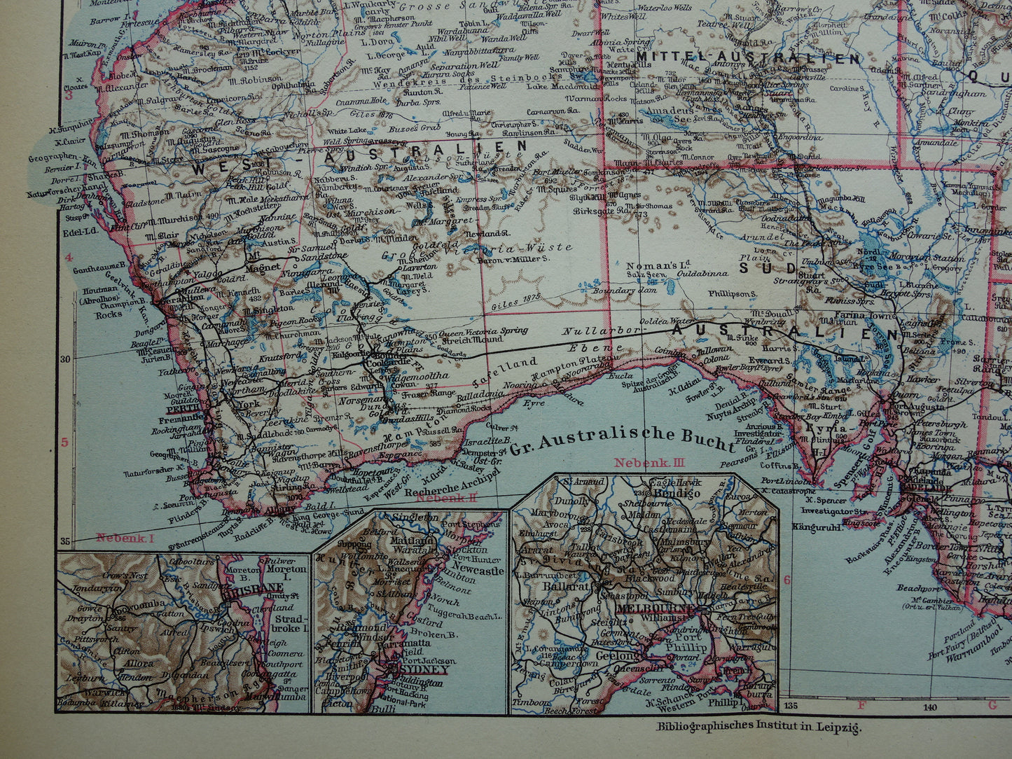 Oude kaart Australië 1928 originele vintage kaart Tasmanië Brisbane Sydney Melbourne te koop