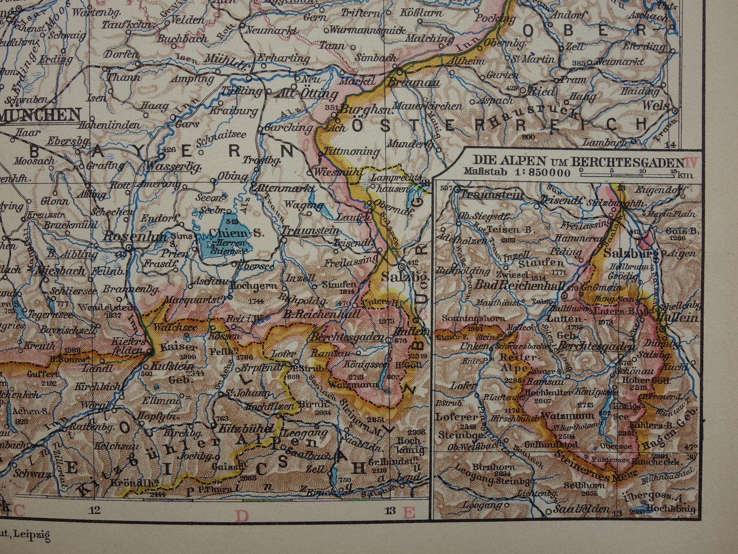 DUITSLAND oude landkaart van Beieren 1928 originele vintage Duitse kaart München Augsburg Nürnburg