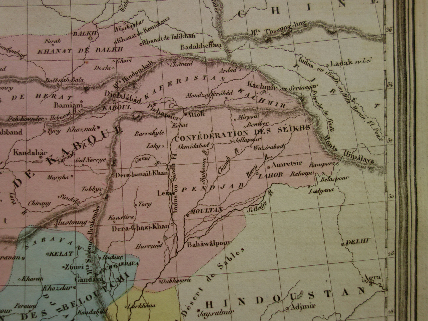 Antieke kaart van IRAN 180+ jaar oude Franse handgekleurde landkaart Perzië Balochistan 1838